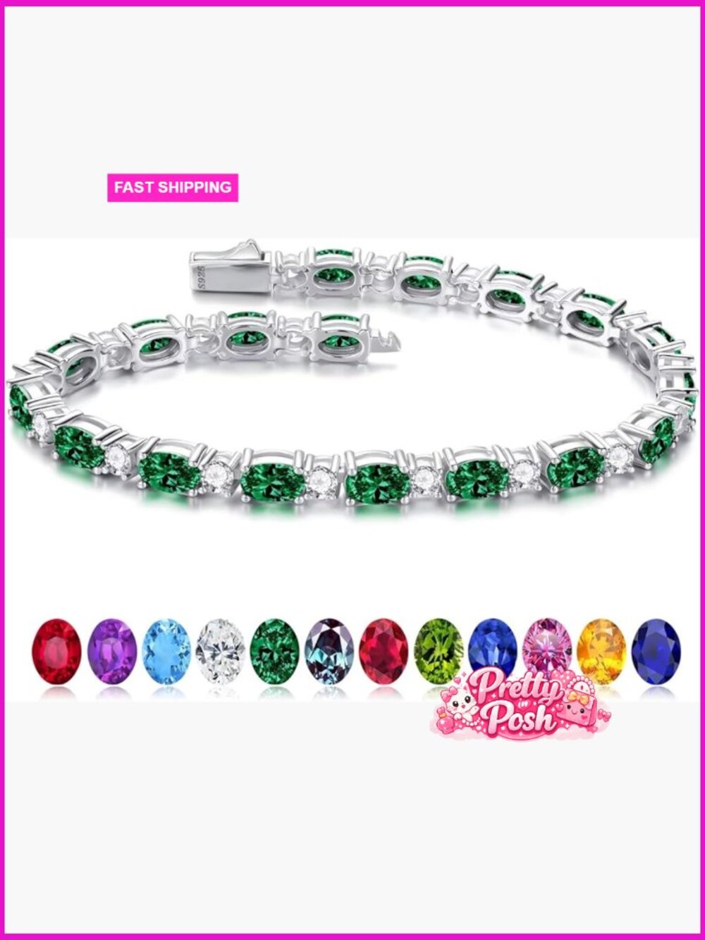 925 Sterling Silver Tennis Bracelet with Birthstone, Gift for Wife Mom